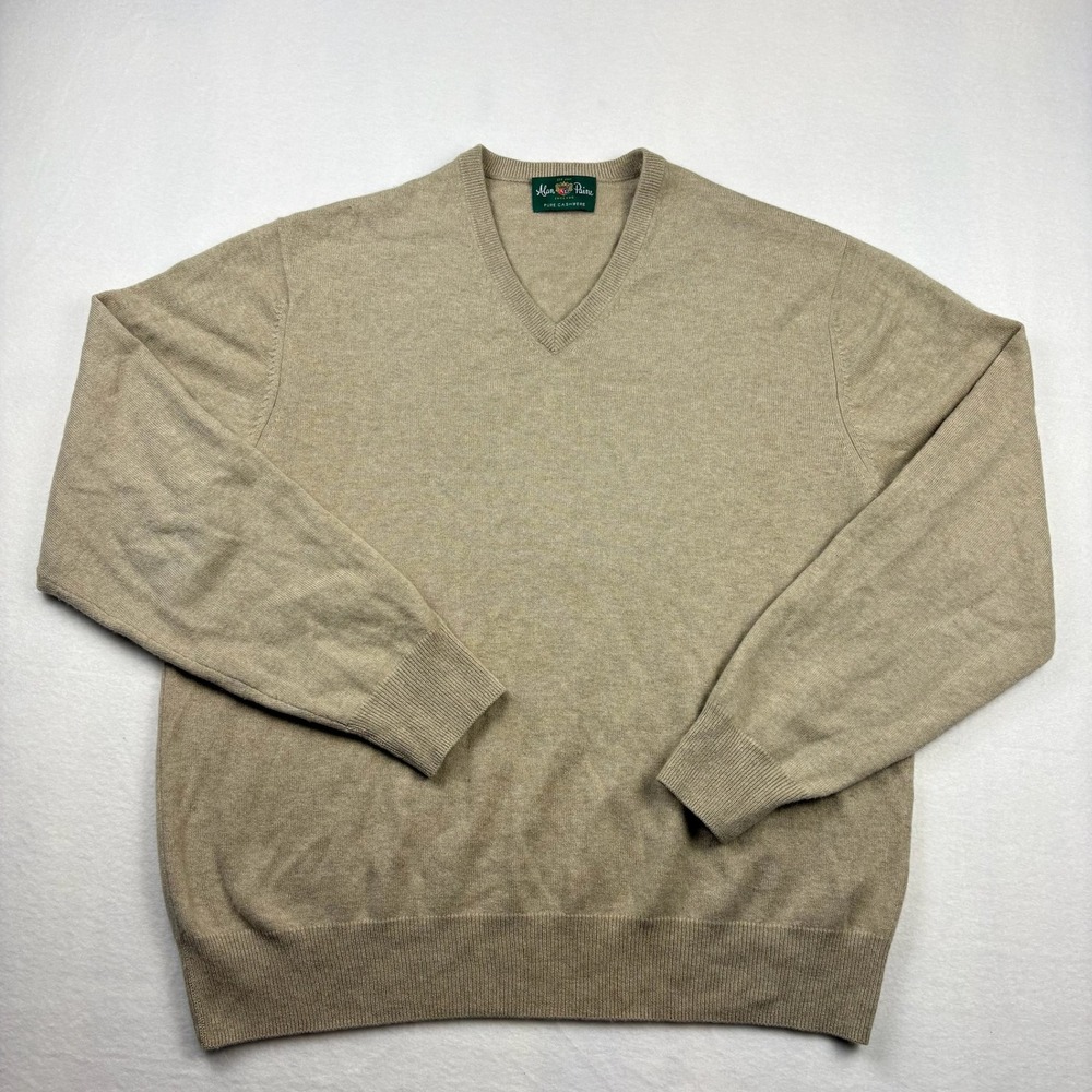 Alan Paine Sweater Mens 50" Tan Pure Cashmere V-Neck England Classic Luxury 7890